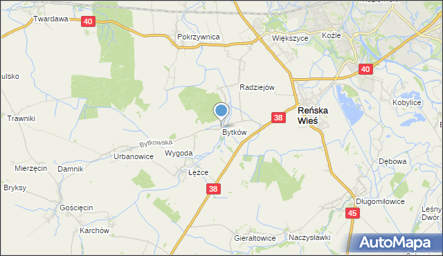 mapa Bytków, Bytków gmina Reńska Wieś na mapie Targeo